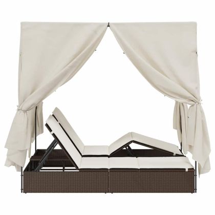 Двойно шезлонг С завеси Топло бяло 205 x 129 x 200 см полиратан
