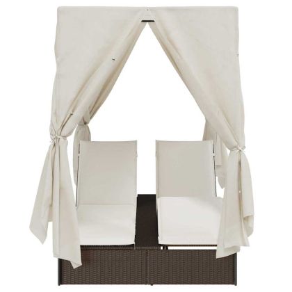 Двойно шезлонг С завеси Топло бяло 205 x 129 x 200 см полиратан