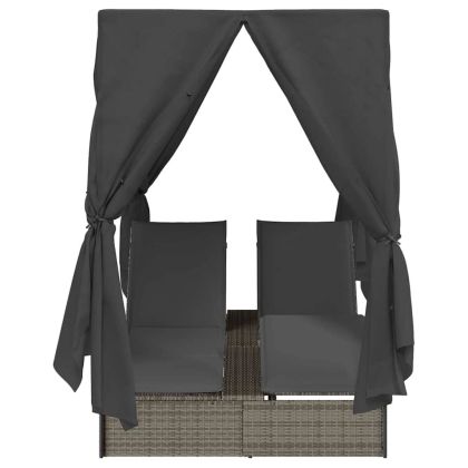 Двойно шезлонг С завеси Сив 205 x 129 x 200 см полиратан