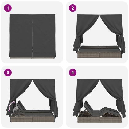 Двойно шезлонг С завеси Сив 205 x 129 x 200 см полиратан