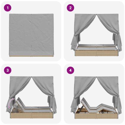 Двойно шезлонг С завеси Сив 205 x 129 x 200 см полиратан