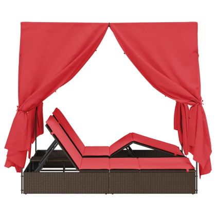 Двойно шезлонг С завеси Червено 205 x 129 x 200 см полиратан