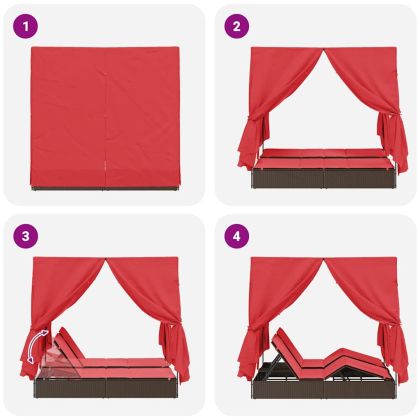 Двойно шезлонг С завеси Червено 205 x 129 x 200 см полиратан