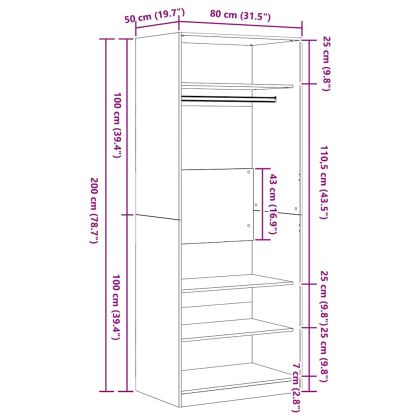 Гардероб с рафт Дъб 80 x 50 x 200 см Инженерно дърво