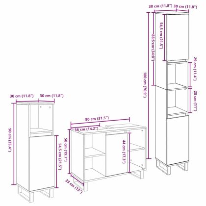 Комплект мебели за баня с рафт 3 pcs Кафяво Инженерно дърво