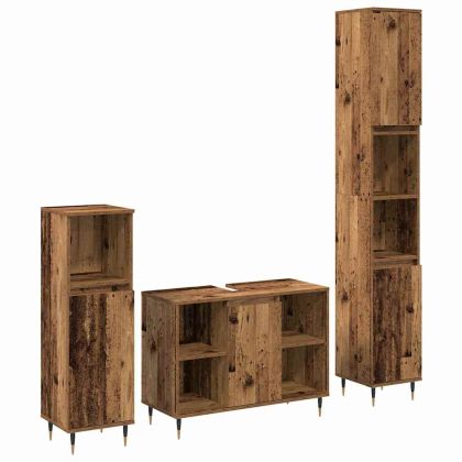 Комплект мебели за баня 3 pcs Старо дърво Инженерно дърво