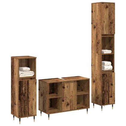 Комплект мебели за баня 3 pcs Старо дърво Инженерно дърво