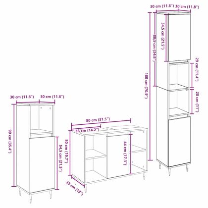 Комплект мебели за баня 3 pcs Старо дърво Инженерно дърво