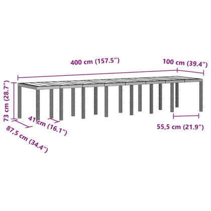 Градинска маса Светлосиво 400 x 100 x 73 см полиратан