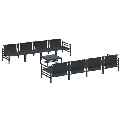 Градински Софа Комплект с възглавница 9 pcs Черно Стомана