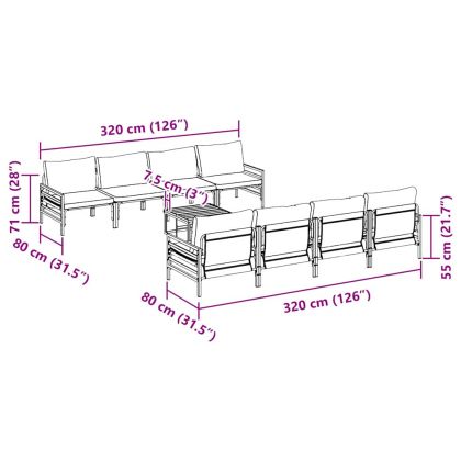 Градински Софа Комплект с възглавница 9 pcs Черно Стомана