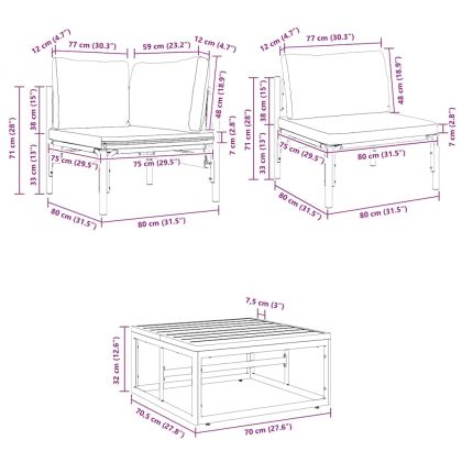 Градински Софа Комплект с възглавница 13 pcs Черно Стомана
