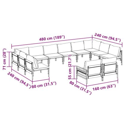 Градински Софа Комплект с възглавница 12 pcs Черно Стомана