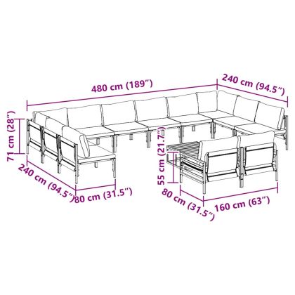 Градински Софа Комплект с възглавница 13 pcs Черно Стомана