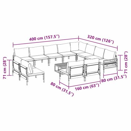 Градински Софа Комплект с възглавница 13 pcs Черно Стомана