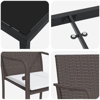 Комплект за хранене в градината 5 pcs Кафяв и черен ПЕ ратан