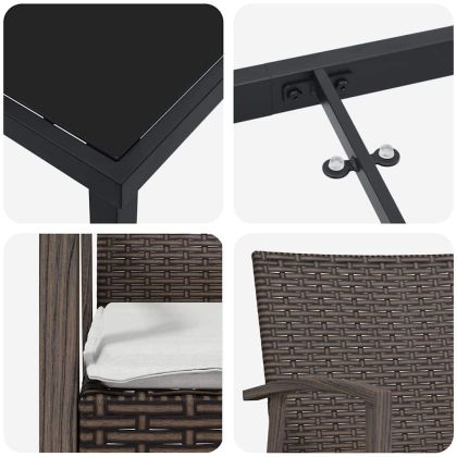 Комплект за хранене в градината 5 pcs Кафяв и черен ПЕ ратан