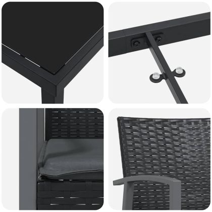 Комплект за хранене в градината 5 pcs Черен и Сив ПЕ ратан