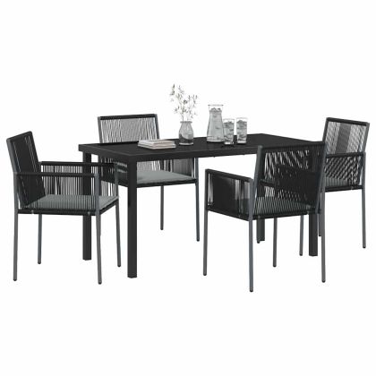 Комплект за хранене в градината 5 pcs Черно ПЕ ратан