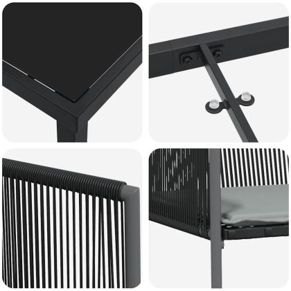 Комплект за хранене в градината 5 pcs Черно ПЕ ратан