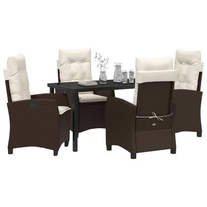 Комплект за хранене в градината 5 pcs Кафяво полиратан