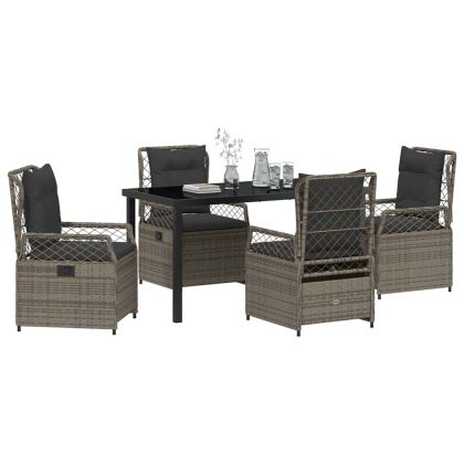 Комплект за хранене в градината 5 pcs Сив полиратан