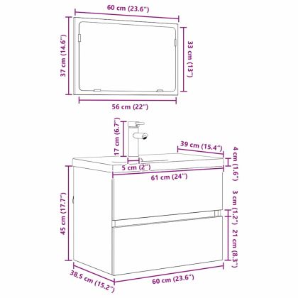 Комплект мебели за баня 3 pcs Старо дърво Инженерно дърво