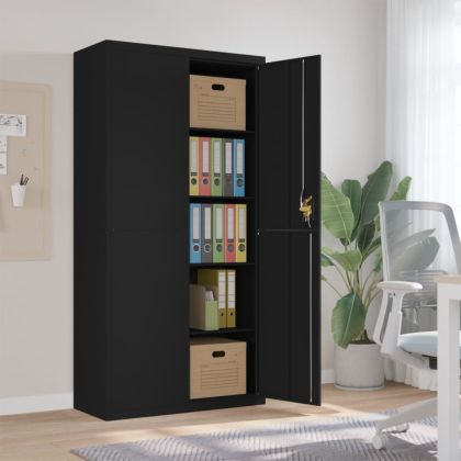 Шкаф за папки черен 90x40x180 см стомана
