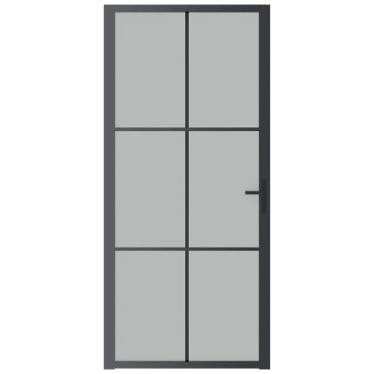 Интериорна врата, 93x201,5 см, черен мат, стъкло и алуминий