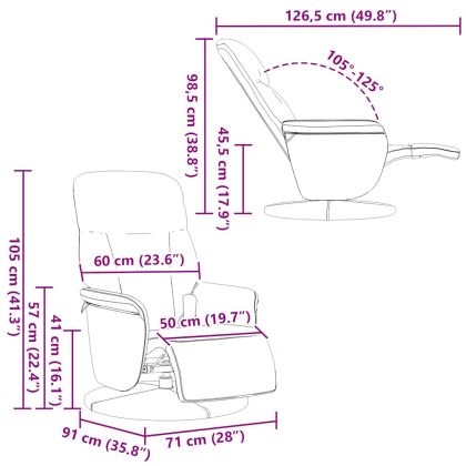 Масажен реклайнер стол с поставка за крака, тъмносив, кадифе