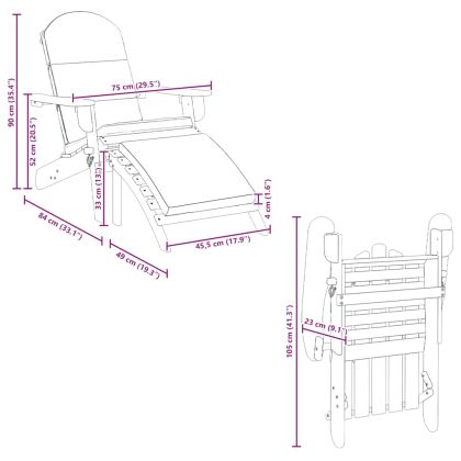Градински стол Адирондак с опора за крака, акациево дърво масив