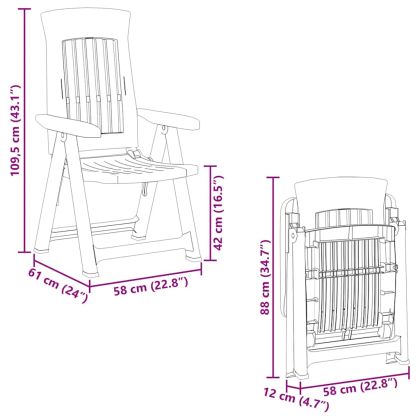 Градински накланящи се столове, 2 бр, зелени, PP