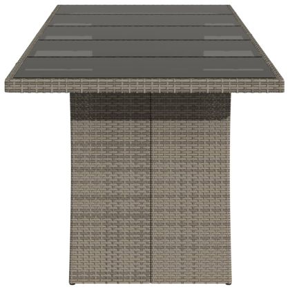Градинска маса със стъклен плот сива 240x90x75 см полиратан