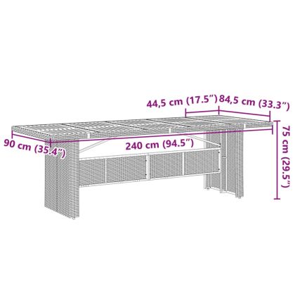 Градинска маса със стъклен плот сива 240x90x75 см полиратан
