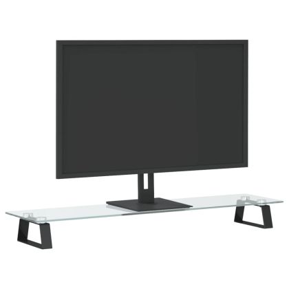 Стойка за монитор, черна, 80x20x8 см, закалено стъкло и метал