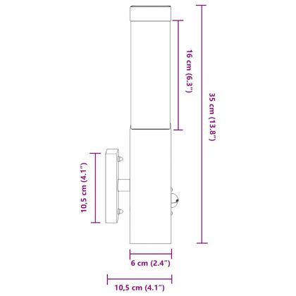 Външна стенна лампа 2 pcs Черно 10.5 x 6 x 33 см