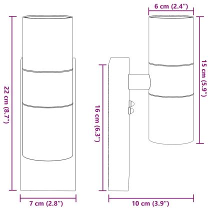 Външна стенна лампа 2 pcs Сребрист 7 x 10 x 22 см