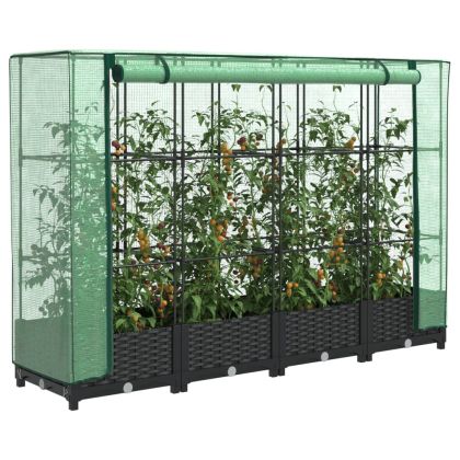 Повдигнато легло с покривало за оранжерия, ратанова имитация, 160x40x123 см