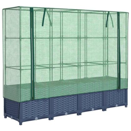 Повдигнато легло с покривало за оранжерия, ратанова имитация, 160x40x138 см