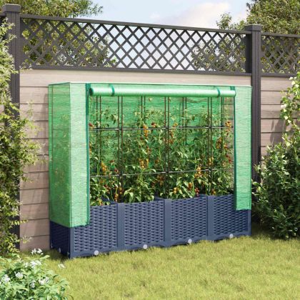 Повдигнато легло с покривало за оранжерия, ратанова имитация, 160x40x138 см