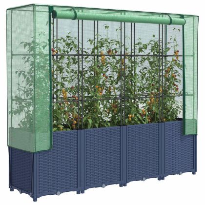 Повдигнато легло с покривало за оранжерия, ратанова имитация, 160x40x153 см