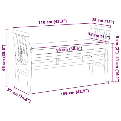 Градинска пейка 2 -Seater 110 x 38 x 65 см бамбук Кафяво