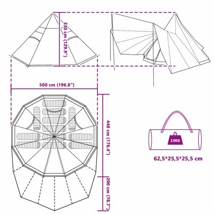 Палатка типи с покрив Зелен 510 x 690 x 330 см тафта