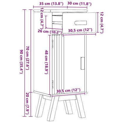 Шкаф за баня с чекмедже с рафт Olden Кафяво 35 x 30 x 90 cm