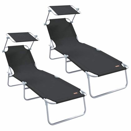 Шезлонг 2 pcs Черно 58 x 188 x 77см Полиестер