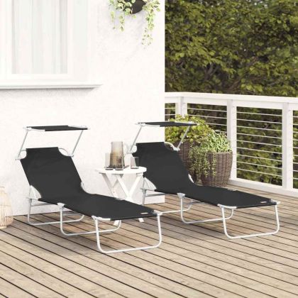 Шезлонг 2 pcs Черно 58 x 188 x 77см Полиестер