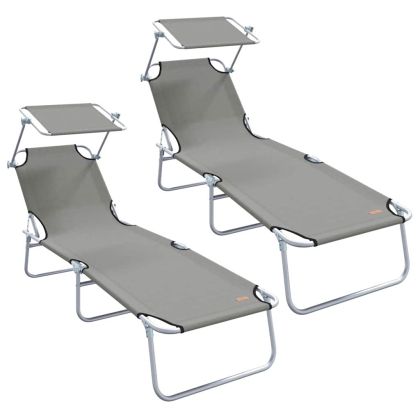 Шезлонг 2 pcs Сив 58 x 188 x 77см Полиестер