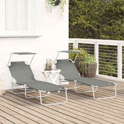 Шезлонг 2 pcs Сив 58 x 188 x 77см Полиестер