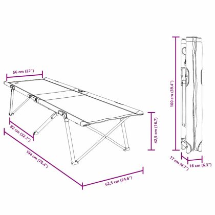 Сгъваемо къмпинг легло 2 pcs Сив 194 x 62,5 x 42,5 см