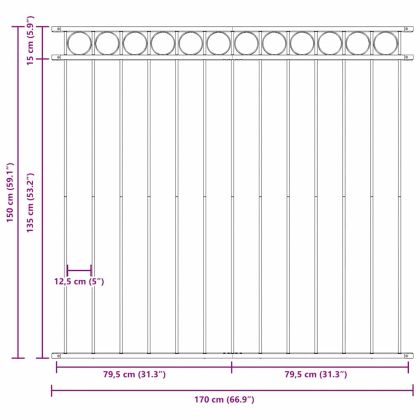 Елемент на оградата Сив 170 x 150 см Стомана